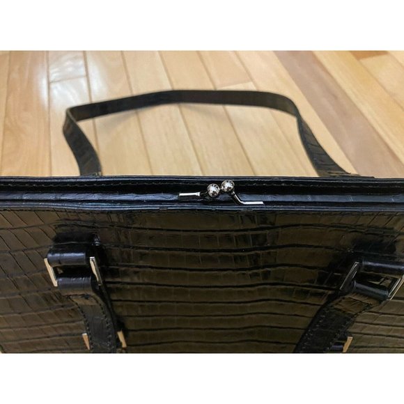 Vintage Eitenne Aigner Leather Croc Pattern Snap Closure Black Classic - Picture 15 of 16